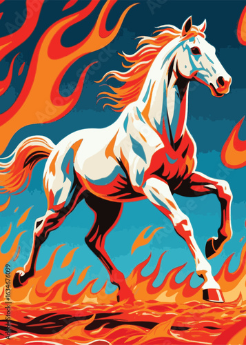 Horse Burning Fire Illustrator Artwork Design Template Poster