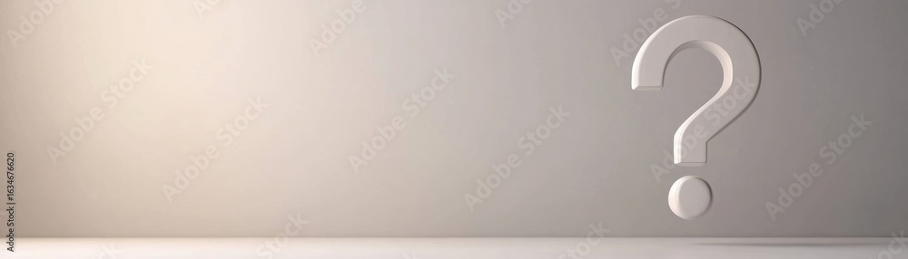 Naklejka premium A minimalist image featuring a large question mark on a neutral background, symbolizing inquiry and uncertainty.