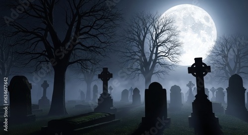 Wallpaper Mural Eerie cemetery under a full moon Torontodigital.ca