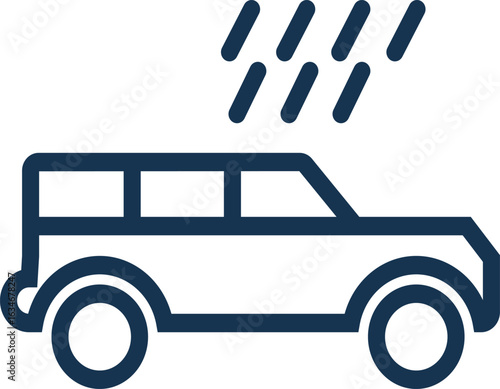 Car in the rain illustration, perfect for depicting wet weather driving, transportation safety, rainy day travel, and automotive concepts. Minimal, clean, and versatile vector design