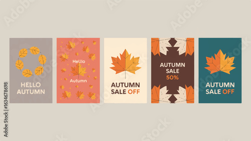 Five minimalist autumn sale posters with maple leaves and text fall discount 1