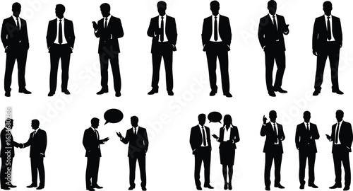 Business professionals silhouettes, corporate meeting, formal attire, collaboration, teamwork, handshake, office environment, leadership, communication, negotiation 