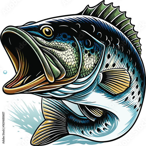 bass fish water vector eps with white background