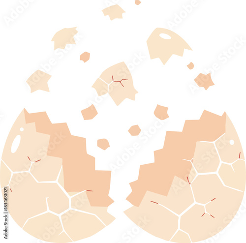 Cracked eggshell with small shell pieces isolated on white background vector illustration 