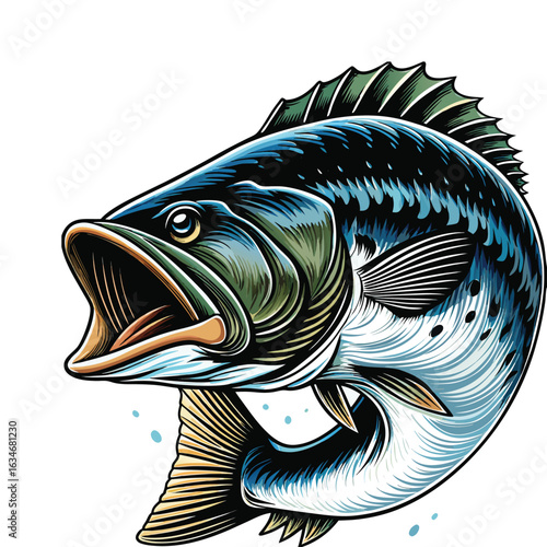 realistic  bass fish vector on eps on white background