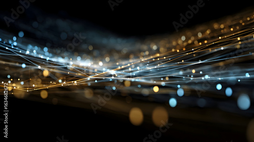 Luminous Blue and Gold Data Streams Converging in a Digital Nexus.