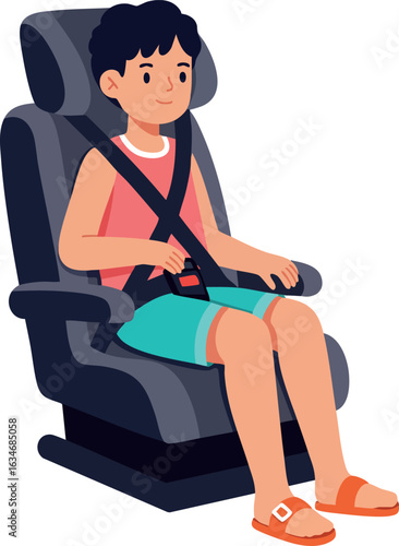 Child wearing seatbelt sitting in car seat safety illustration vector 
