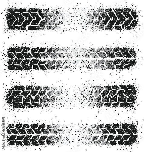 Abstract tire tracks in grayscale with grunge texture for automotive designs