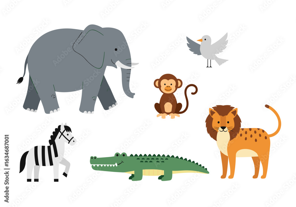 Naklejka premium A collection of wild african animals in a stylized safari illustration