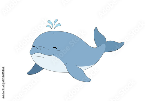 Cute cartoon whale spouting water on a white background