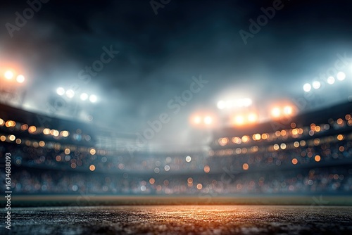 Blurry stadium at night with lights