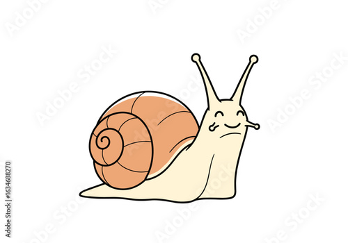 A cute cartoon snail with big happy eyes and a shell