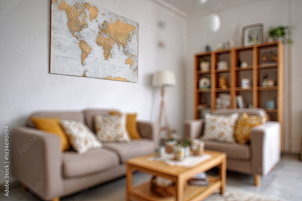 Cozy living room with map Cozy living room with map