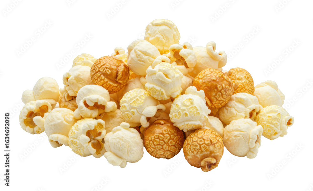 Golden and white caramel popcorn pile. Cut out PNG Golden and white caramel popcorn pile. Cut out PNG