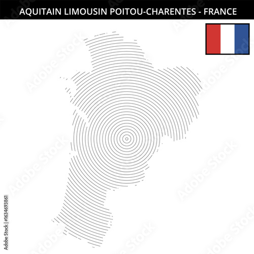 Aquitaine Limousin Poitou-Charentes map with French flag design