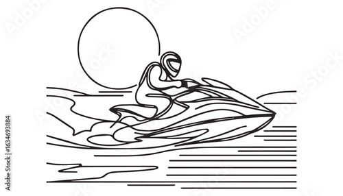 Continuous one single minimal line drawing watercraft