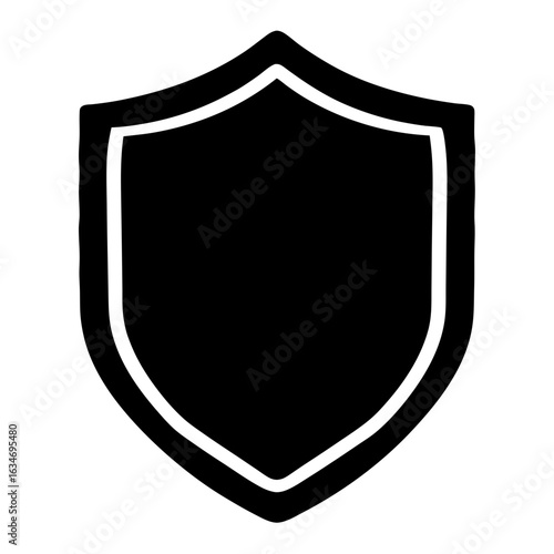 Outlined Black Shield Icon Symbolizing Safety and Defens, Black shield silhouette with a bold white outline, representing protection, strength, and digital security on a clean white background.  
