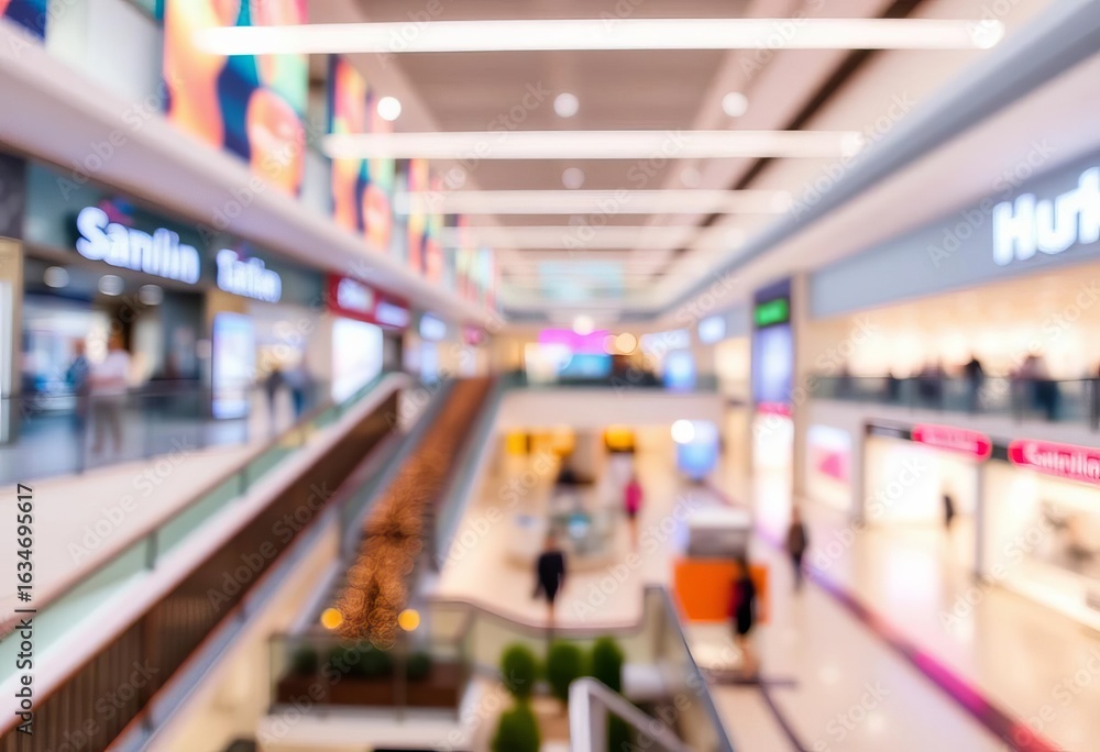 Obraz premium Abstract bokeh of modern mall interior, blurred retail space, texture, colorful