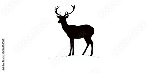 Single, simple deer silhouette against a white background,  background, deer