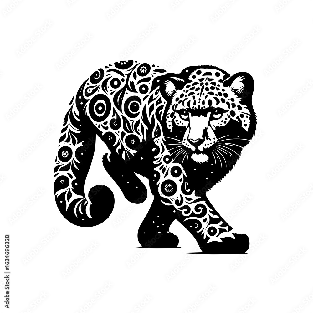 Fototapeta premium Jaguar with pattern isolated on white