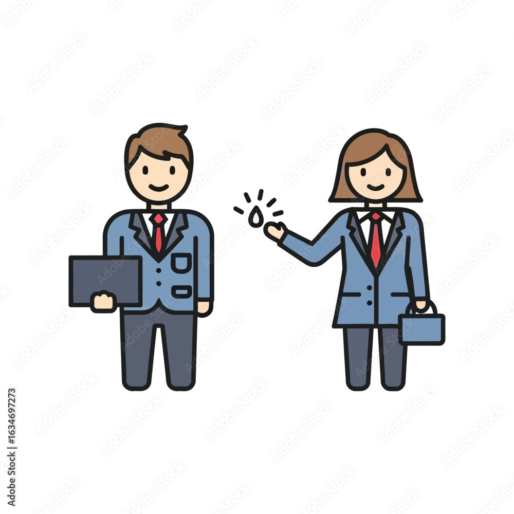 Two cartoon business people one holding a briefcase the other holding a folder. Two cartoon business people one holding a briefcase the other holding a folder.