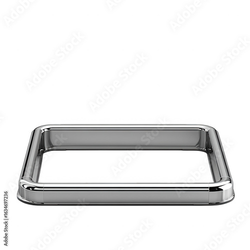 A sleek modern rectangular metal frame with a polished chrome finish showcasing its clean lines and reflective surface isolated on transparent background