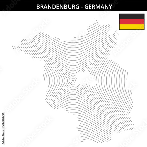Geographical map of Brandenburg Germany with flag display