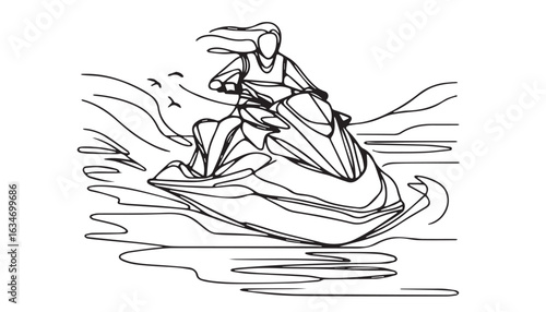 Continuous one single minimal line drawing watercraft