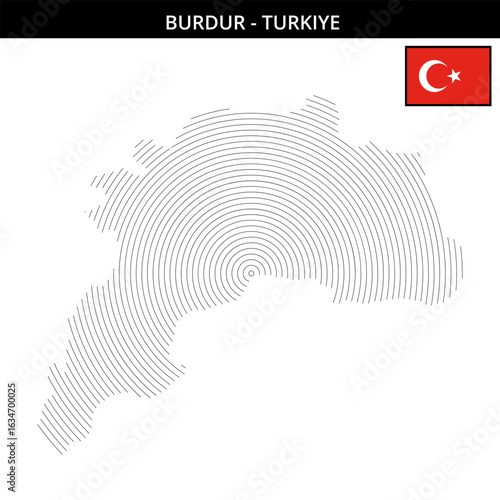 Burdur map featuring Turkey flag and geographical outline