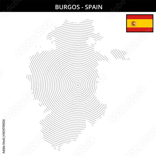 Geographical map of Burgos Spain with country flag design