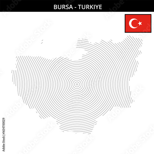 the unique map design of Bursa Turkey with its flag