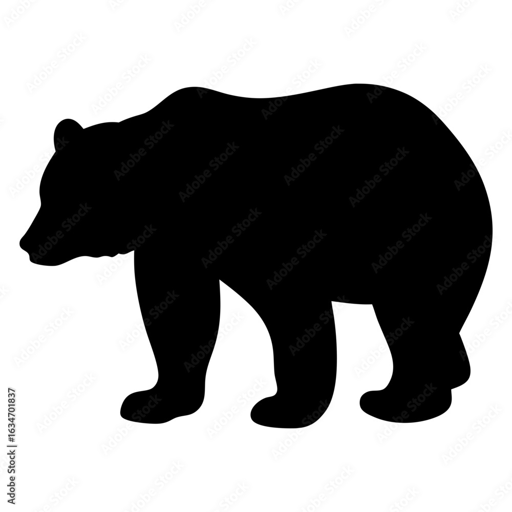 Fototapeta premium A black bear silhouette walking slowly to the left on a white background