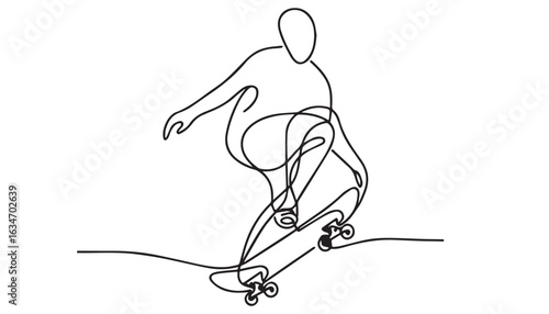 Continuous one single minimal line drawing skateboard