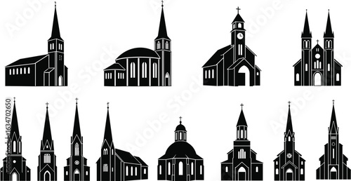 Foto Church silhouette vector illustration, religious architecture design, cathedral