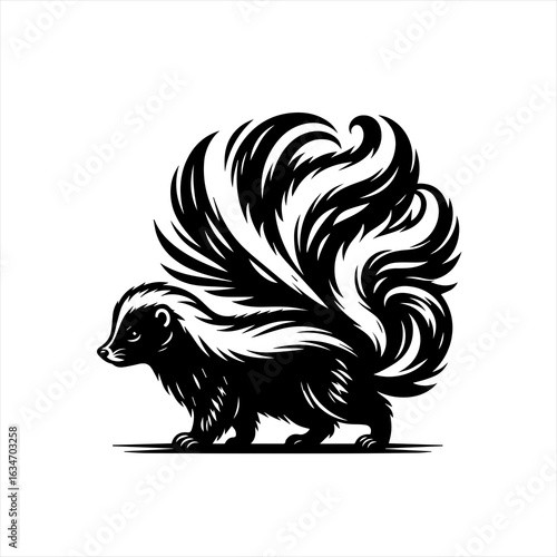 Skunk with bushy tail