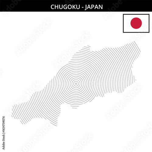 Chugoku Japan geographical map with flag representation