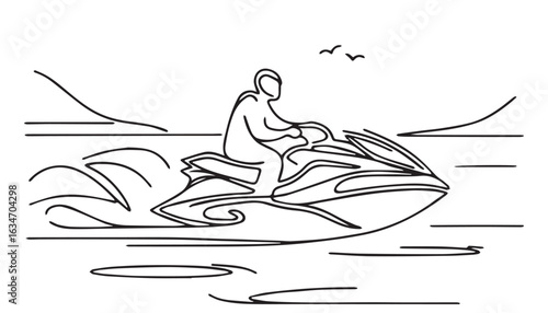 Continuous one single minimal line drawing watercraft