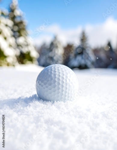 Golf ball on snow, winter scene