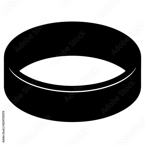 Black Hockey Puck Icon Isolated on White Background, Minimalist black silhouette of a hockey puck, commonly used in sports icons, isolated on a clean white background.
