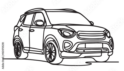 Continuous one single minimal line drawing crossover car