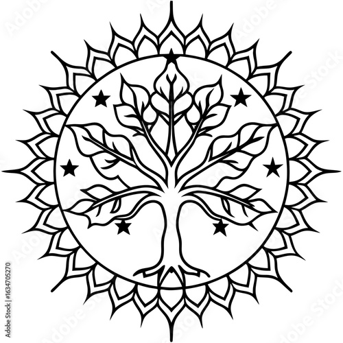 Cosmic Tree Mandala on White
