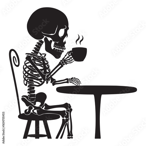 Skeleton Drinking Coffee Silhouette