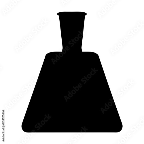 Black Laboratory Flask Icon Isolated on White, Silhouette of a conical laboratory flask, commonly used in science and chemistry, displayed in a simple black icon style.
