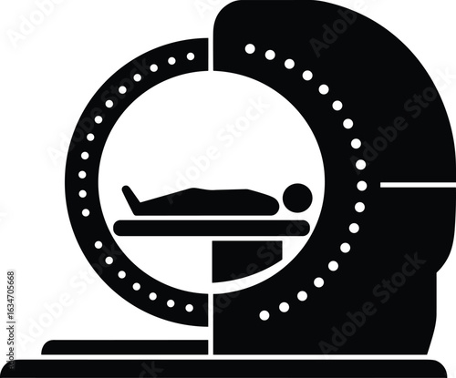 CT scanner illustration, medical imaging device, patient silhouette, diagnostic tool, healthcare concept, hospital equipment, vector graphic