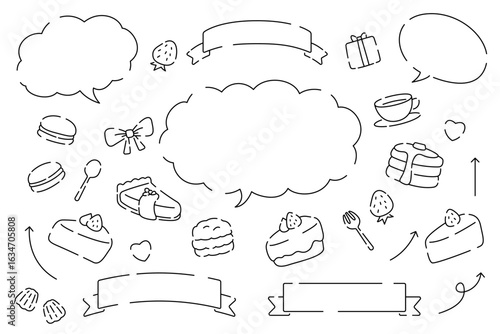 かわいい手書き風のケーキ リボン 吹き出し 素材