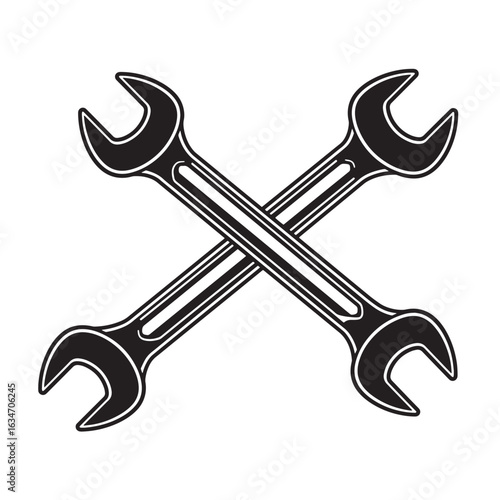 Crosses wrenches symbolizing tools repair construction maintenance and diy projects black and white