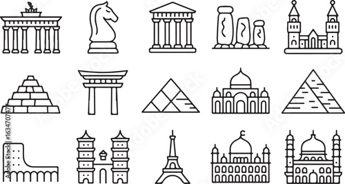 World Landmarks Line Art Collection Iconic Global Travel Destinations Set