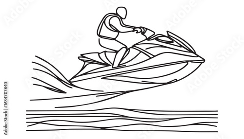 Continuous one single minimal line drawing watercraft