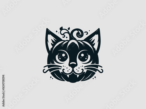 A very cute cartoon pumpkin with cat ears and happy eyes on a clean white background for halloween