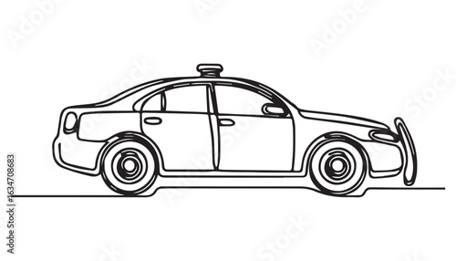 Continuous one single minimal line drawing taxi cab